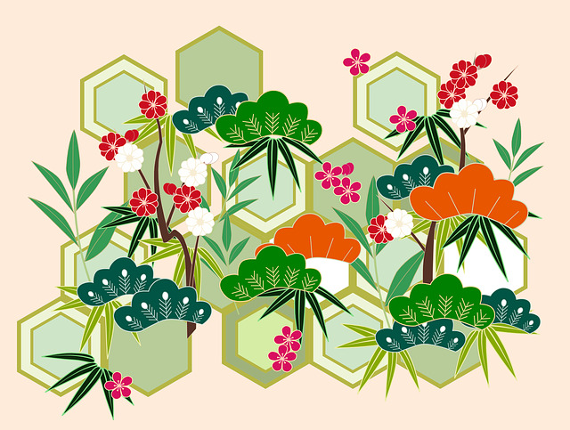 縁起のいい亀甲が入った和柄